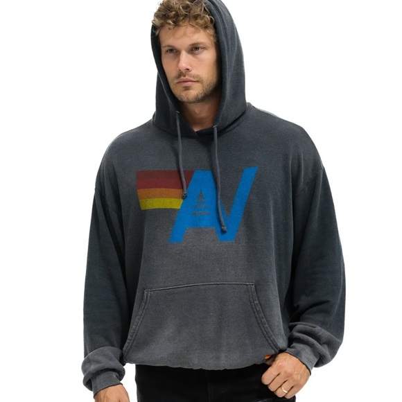 AVIATOR NATION UNISEX VINTAGE LOGO RELAXED PULLOVER HOODIE - FADED SMOKE - Picture 1 of 4